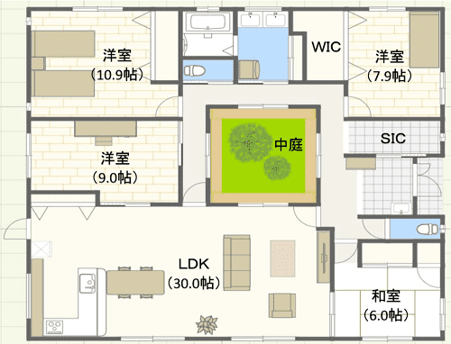 中庭のある平屋 コの字 ロの字の間取り実例集と注意点 注文住宅ヘルプナビ