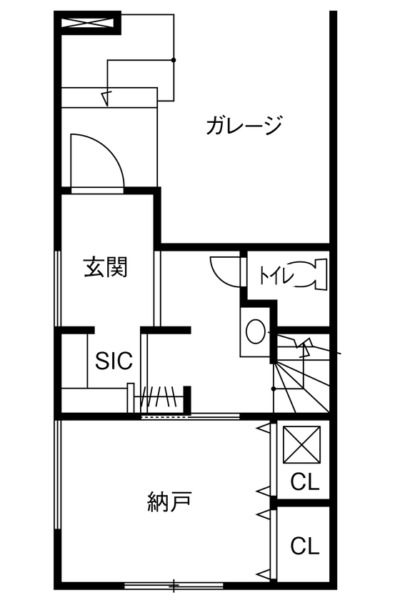 狭小地に建てる3階建てのガレージハウスの外観の1階間取り図