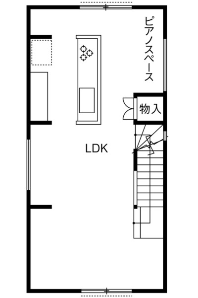 狭小地に建てる3階建てのガレージハウスの外観の2階間取り図