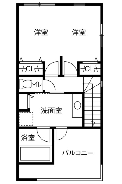 狭小地に建てる3階建てのガレージハウスの外観の3階間取り図